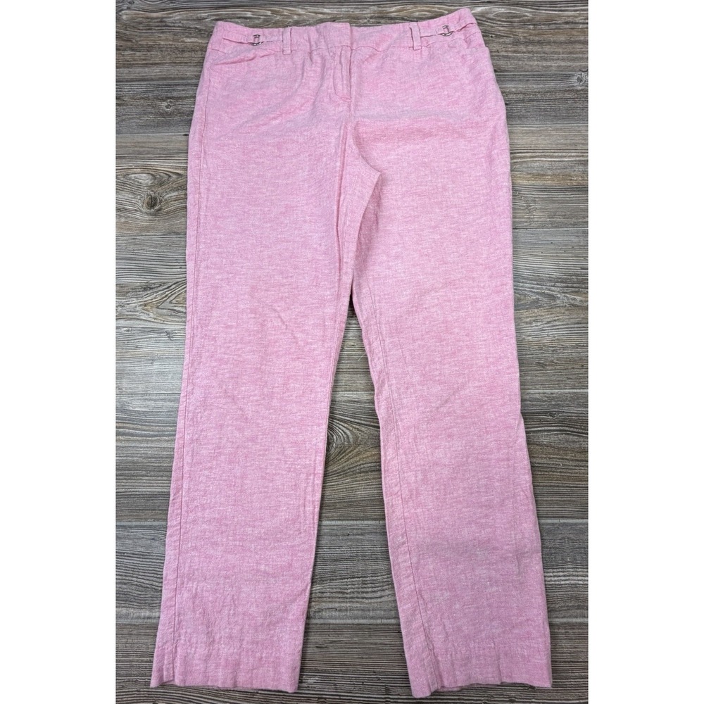 7th Avenue NY & Co Womens 10 Pink Linen Blend Ankle Pants 34x27 Coastal Beachy